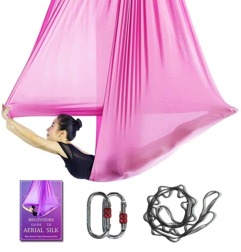 SYCYKA Aerial Yoga Hammock L:5M W:2.8M Aerial Pilates Silk Yoga Swing Set with 2000 Ibs Load Include Daisy Chain, Pose Guide - Image 1
